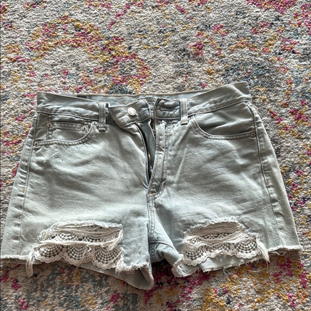 Women's Light Blue/Grey Distressed Denim Shorts